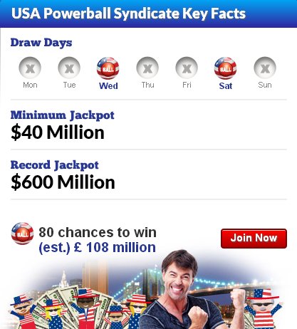 80 chances to win
(est.) £ 108 million on the US Powerball Lotto